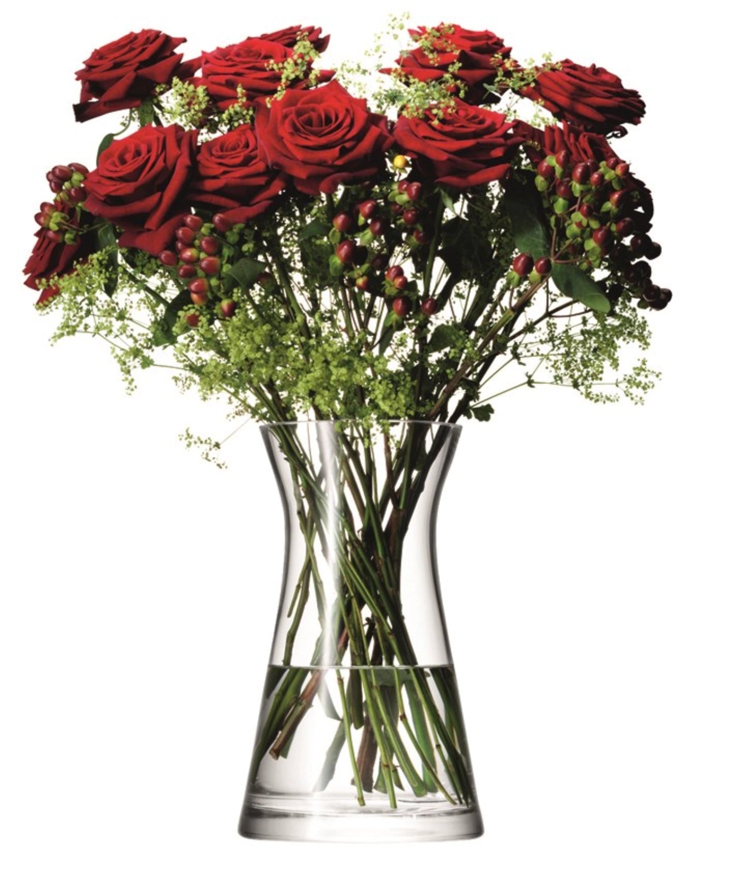 Elegante klare Blumenvase von LSA, 29 cm hoch, perfekt für gemischte Blumensträuße und stilvolle Tischdekoration.