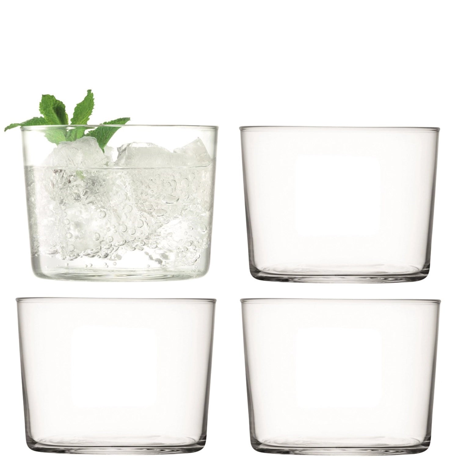 Elegantes 4er Set Gio Becher aus klarem Glas, perfekt für stilvolles Trinken und vielseitige Anlässe, ideal für jeden Tisch.