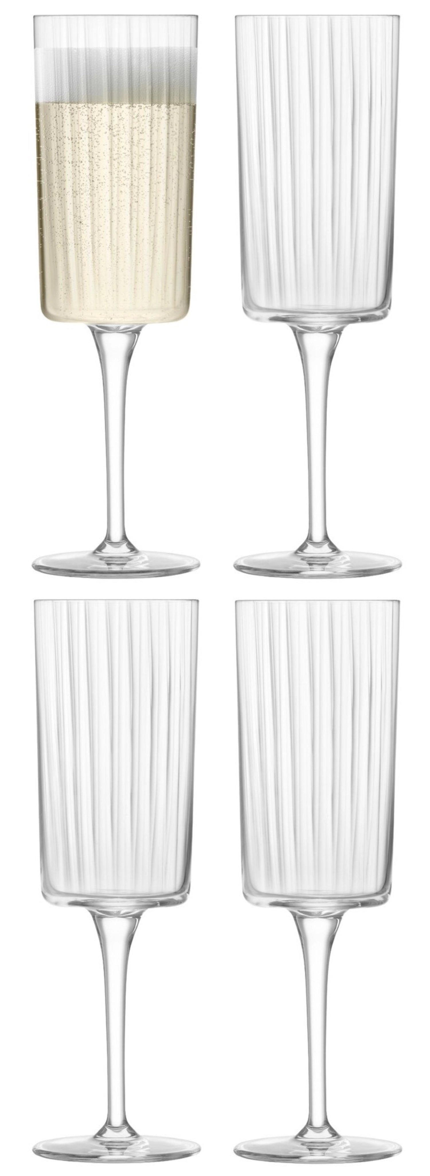 Set aus 4 klaren Gio Champagnerflöten von LSA, 210ml, ideal für festliche Anlässe und stilvolle Präsentation von Getränken.