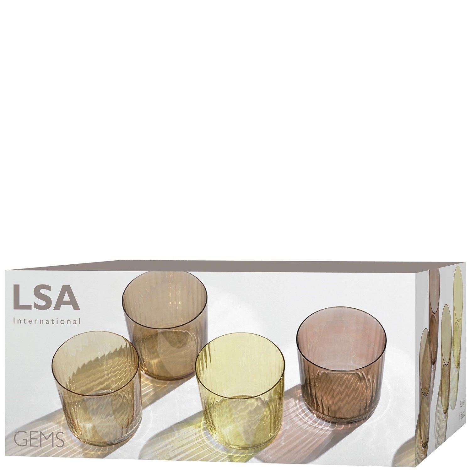 Elegantes 4-teiliges Gobelet-Set von LSA in warmen Bernsteintönen, perfekt für besondere Anlässe und stilvolle Tischgestaltung.