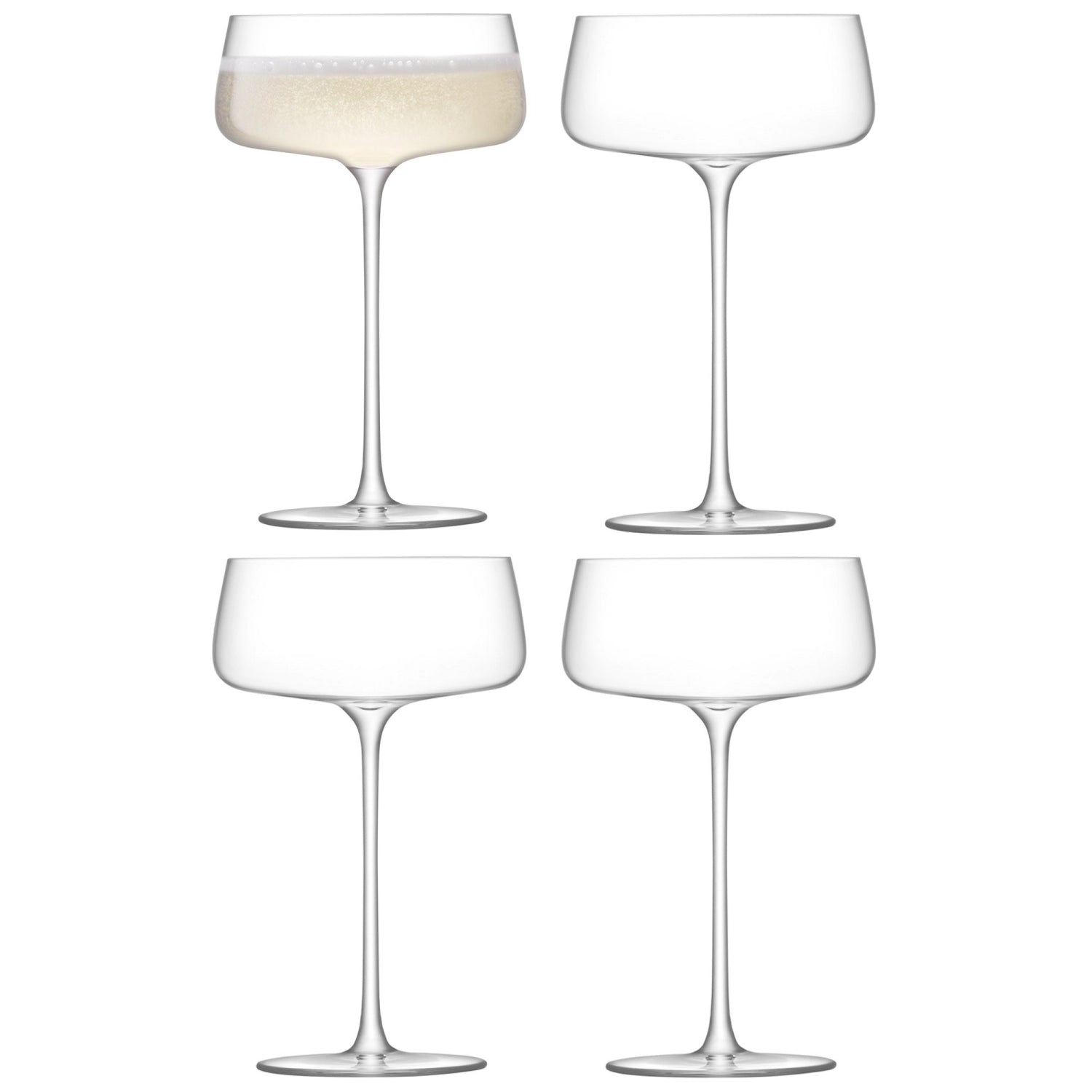 Elegantes 4er Set klarer Champagnergläser von LSA, 300ml, ideal für festliche Anlässe und um prickelnde Getränke stilvoll zu servieren.