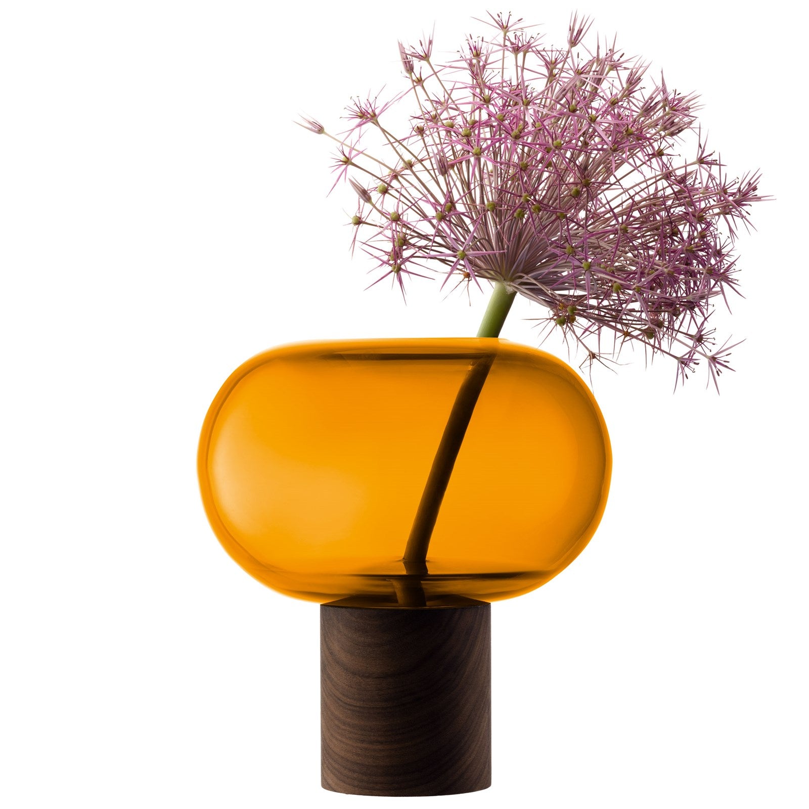 Stilvolle Oblate Vase in warmem Bernstein-Walnuss von LSA, Ø19.5cm, H21.5cm. Perfekt für Blumenarrangements und als dekoratives Element.