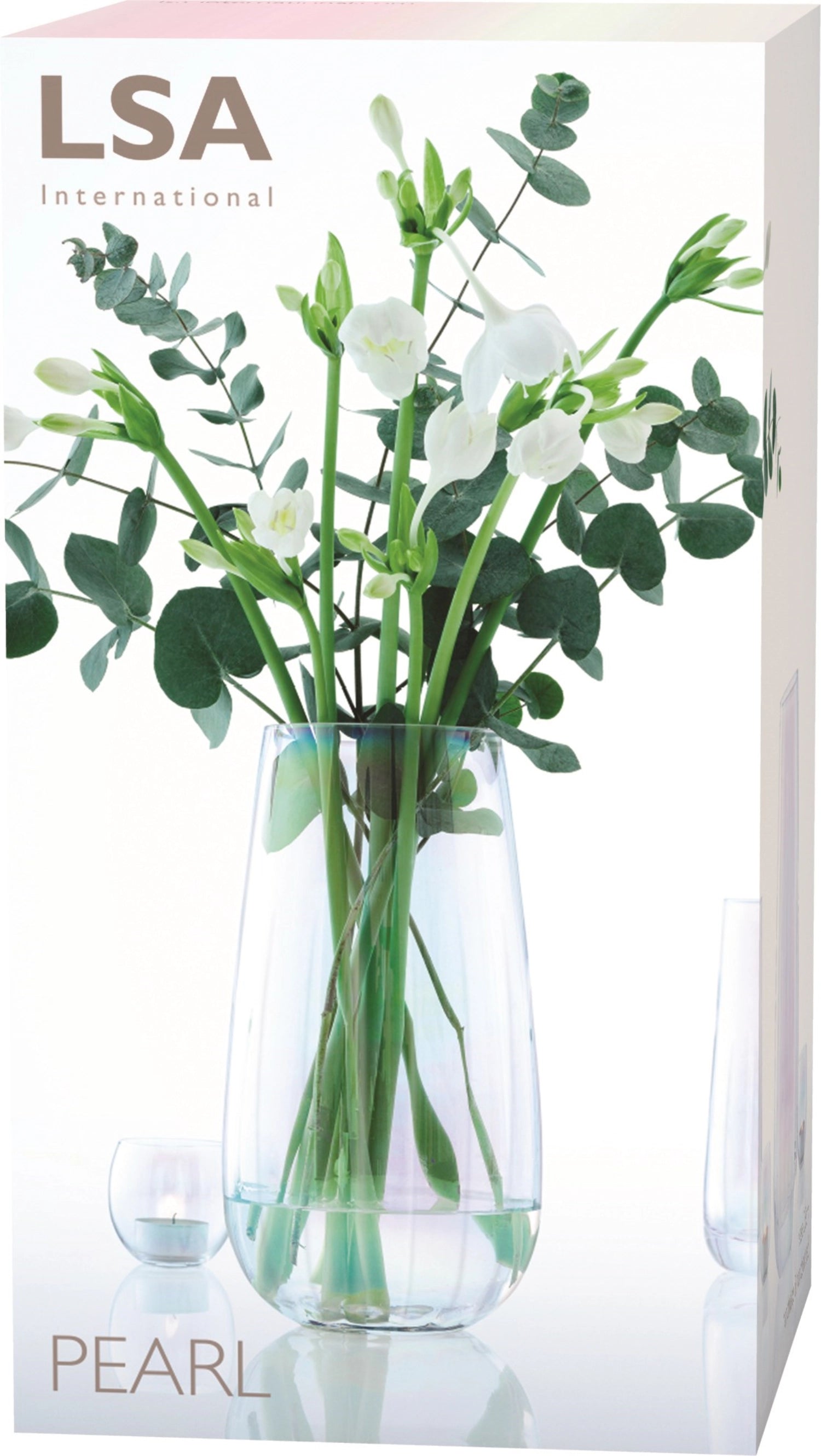 Stilvolle Vase in schimmerndem Perlmutt, 28 cm hoch, perfekt für kreative Blumenarrangements und moderne Inneneinrichtungen.