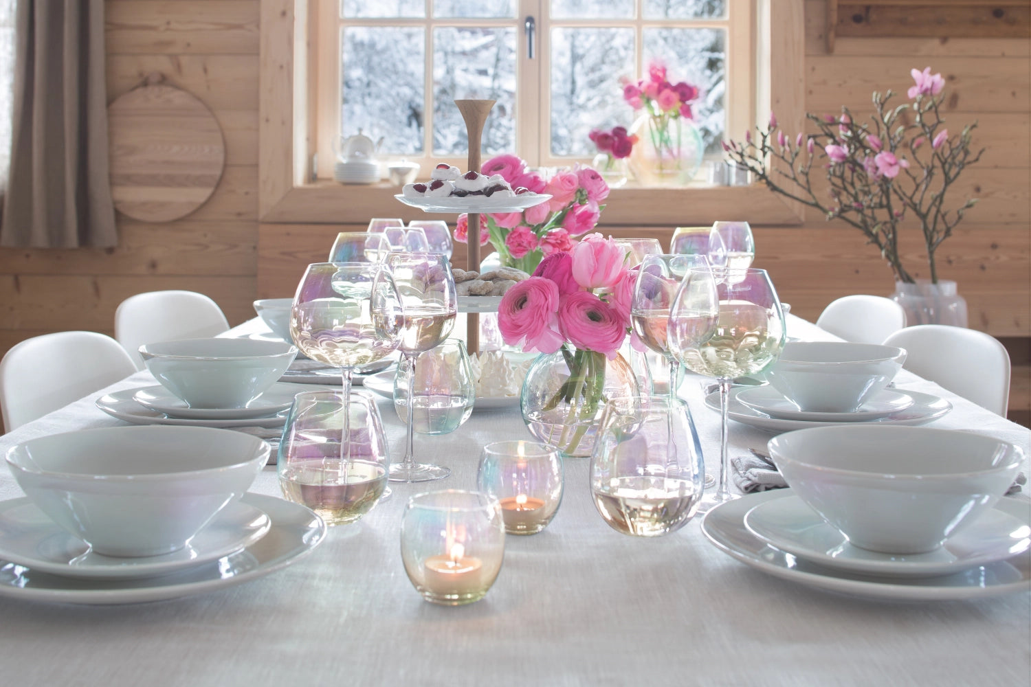 Elegantes 2er Set Pearl Becher aus schimmerndem perlmuttfarbenem Glas, ideal für stilvolle Getränkepräsentation und besondere Anlässe.