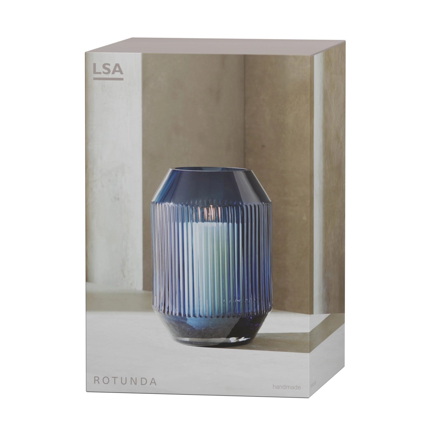 Stilvolle Rotunda Vase in saphirblau, 26 cm hoch, perfekt für kreative Arrangements und stimmungsvolle Lichtakzente.