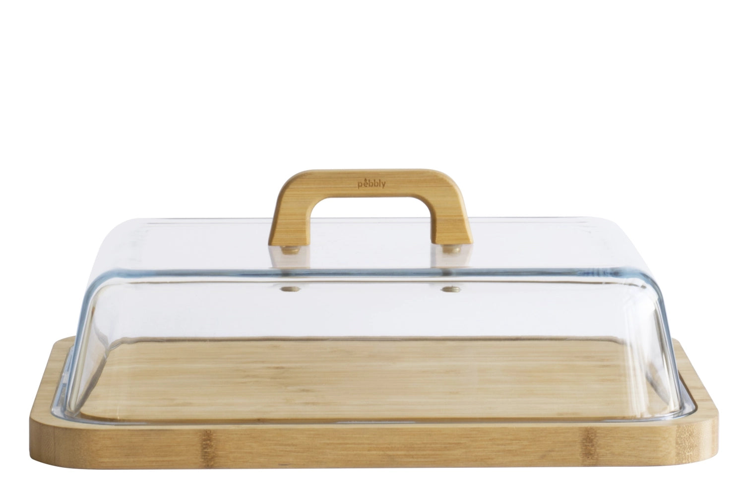 Entdecken Sie die Pebbly Käsebox mit Glasdeckel und Bambus-Brett (34x25x9.5cm) – ideal für Käseliebhaber, frisch und stilvoll!