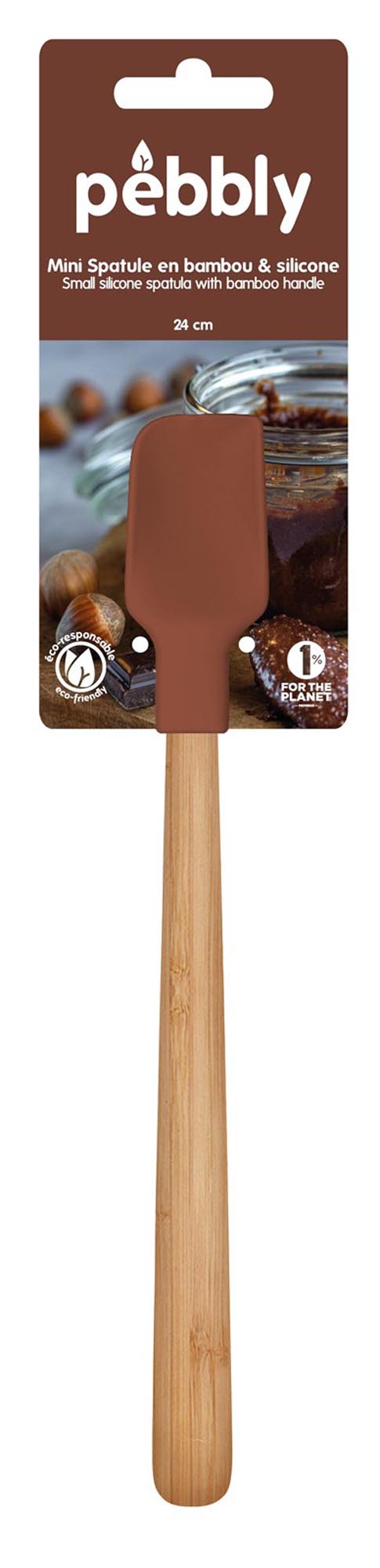 Pebbly Mini Spachtel, 24cm, Schokolade: Ideal zum Backen, aus Bambus & Silikon, stilvoll, hitzebeständig, leicht zu reinigen.