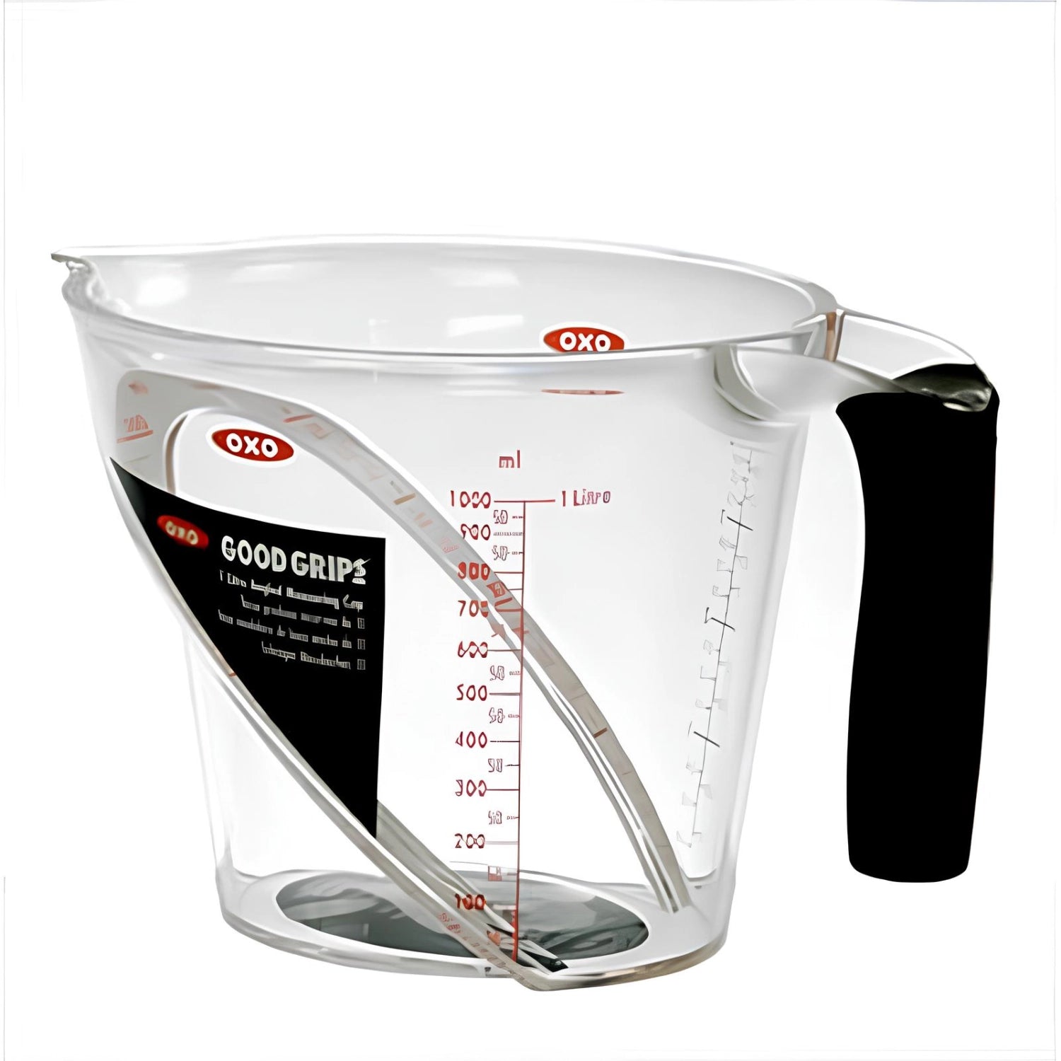 OXO abgewinkelter Messbecher mit 1L Fassungsvermögen, perfekt für einfaches und genaues Messen von Flüssigkeiten in der Küche.