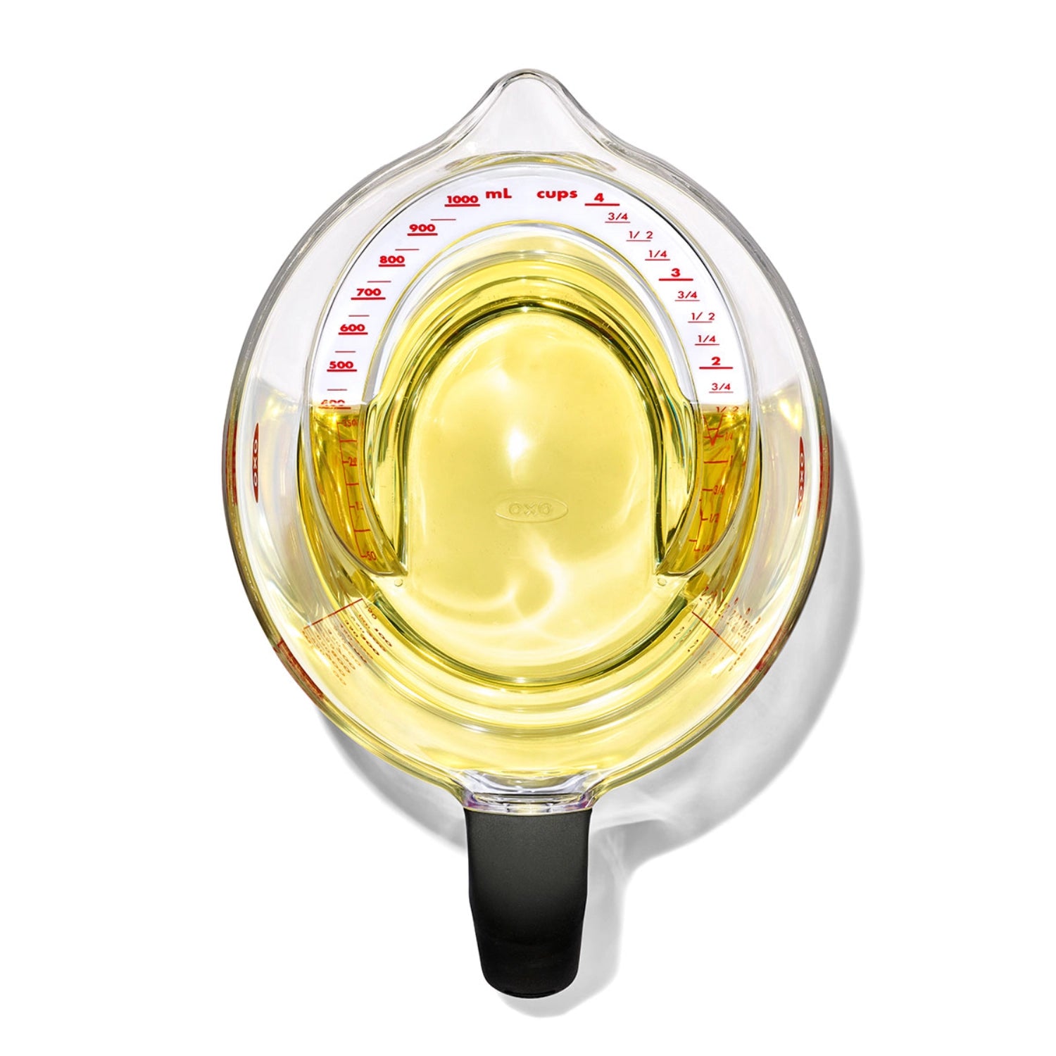 OXO abgewinkelter Messbecher mit 1L Fassungsvermögen, perfekt für einfaches und genaues Messen von Flüssigkeiten, mit benutzerfreundlichem Design.