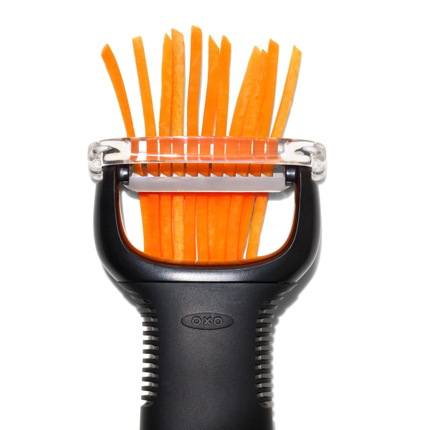 OXO Julienne-Schäler in kompaktem Design, 19x7.6x4.6 cm, perfekt für kreative Gemüsedekorationen und gesunde Gerichte.