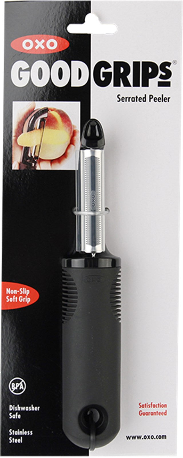 OXO Schäler mit gezackter Klinge: Ideal für müheloses Schälen von Obst und Gemüse. Ergonomisch, langlebig und leicht zu reinigen.