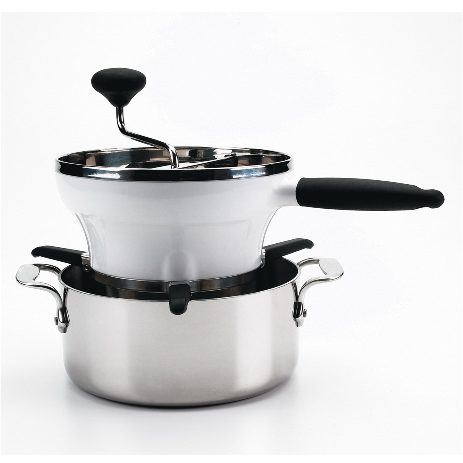 Der OXO Passe-Vite Ø 20 cm ist ein langlebiger Küchenhelfer aus Edelstahl und Kunststoff, ideal für Pürees und Saucen.