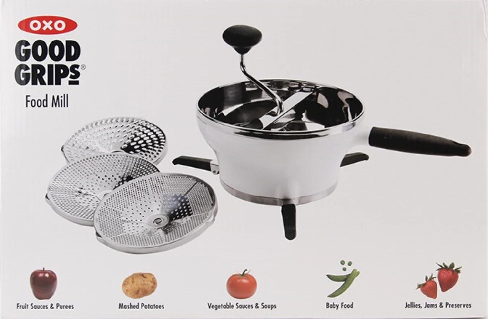 Der OXO Passe-Vite Ø 20 cm ist ein langlebiger Küchenhelfer aus Edelstahl und Kunststoff, ideal für Pürees und Saucen.