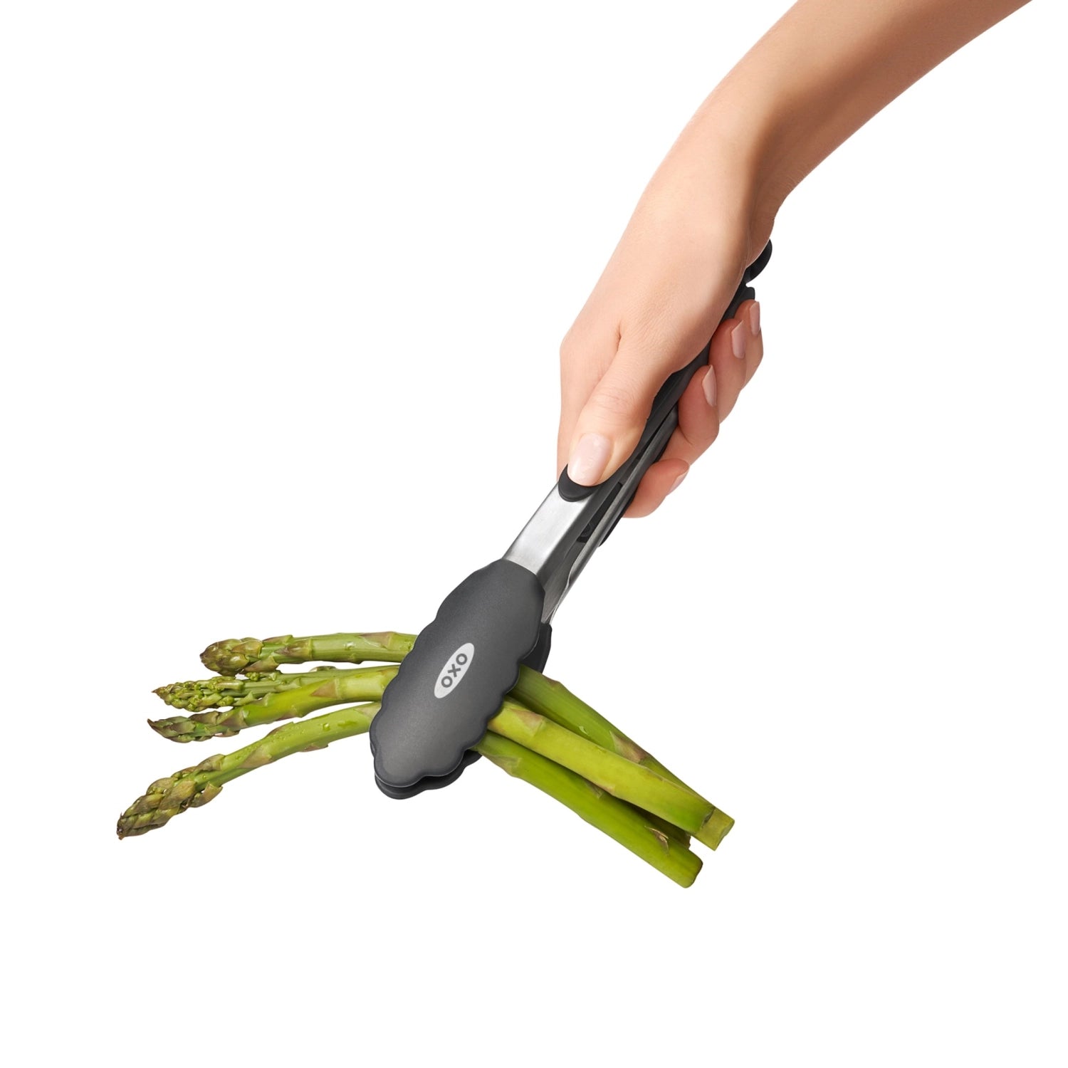 Verriegelbare Zange mit rutschfesten Silikonköpfen, 23 cm lang, perfekt zum sicheren Greifen und Wenden von Speisen in der Küche.