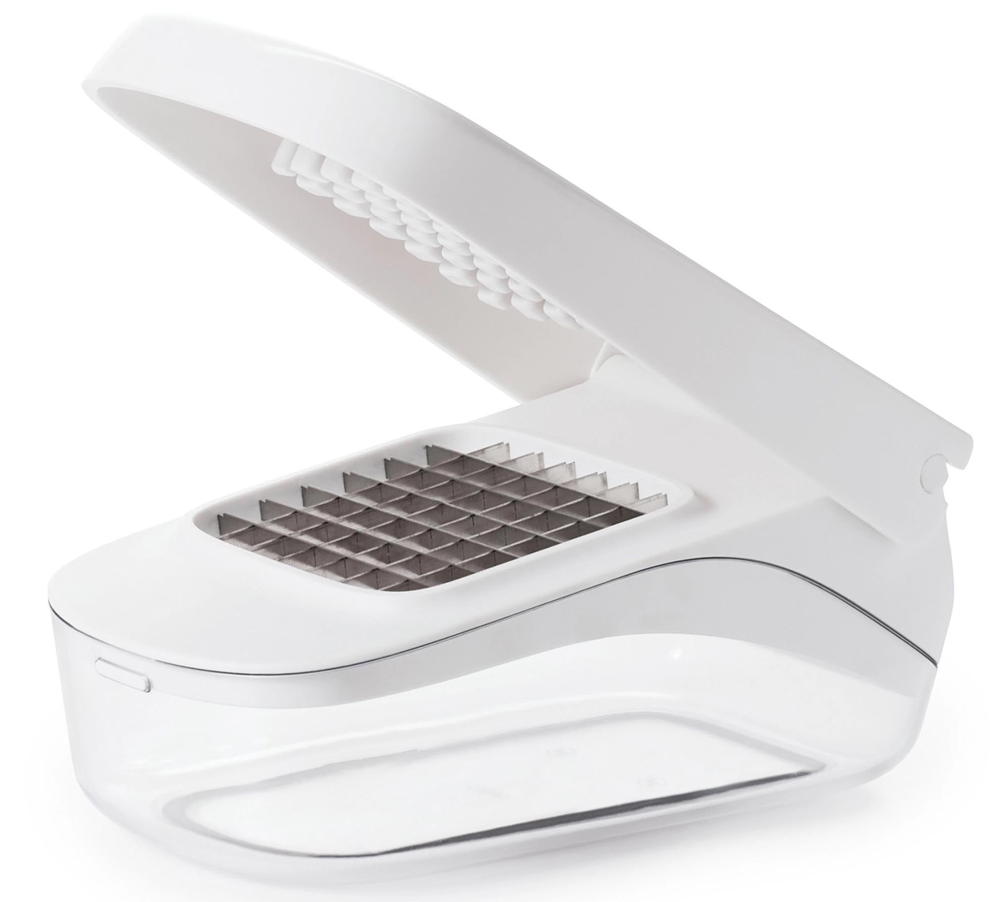 Der OXO Gemüse-Zwiebelschneider in Weiss: Präzises Schneiden, ergonomisch, spülmaschinenfest. Ein Must-Have für jede Küche!