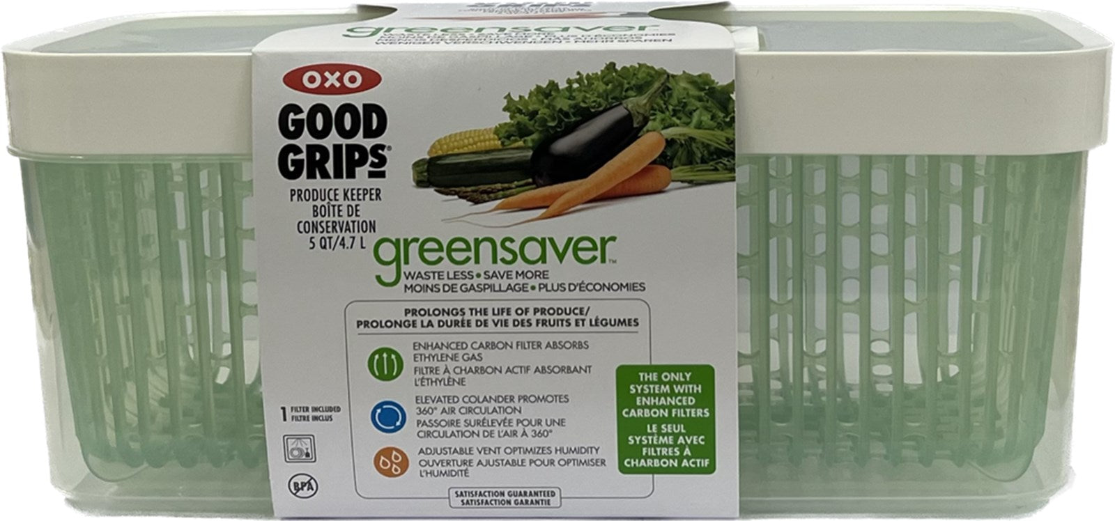 Der OXO Greensaver Aufbewahrungsbehälter (33,4x16x14 cm) hält Lebensmittel dank integriertem Aktivkohlefilter länger frisch und ist ideal für Ihre Vorratskammer.