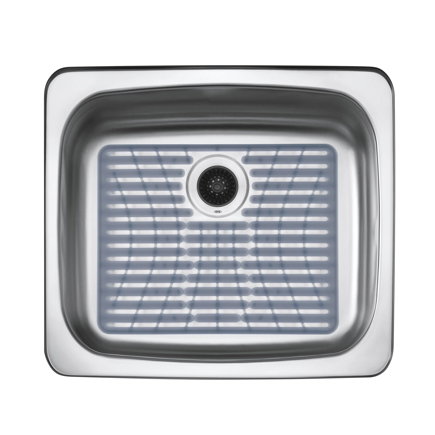 Graue Silikon Spülbeckenmatte von OXO, groß (43x32 cm), ideal zum Abtropfen von Geschirr und Schutz des Spülbeckens.