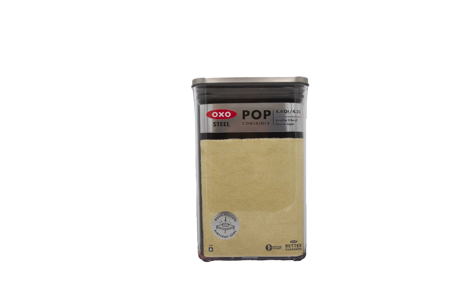 Quadratischer OXO Good Grips Steel POP Behälter (4.2L) für praktische Aufbewahrung von Lebensmitteln, ideal für eine ordentliche Küche.