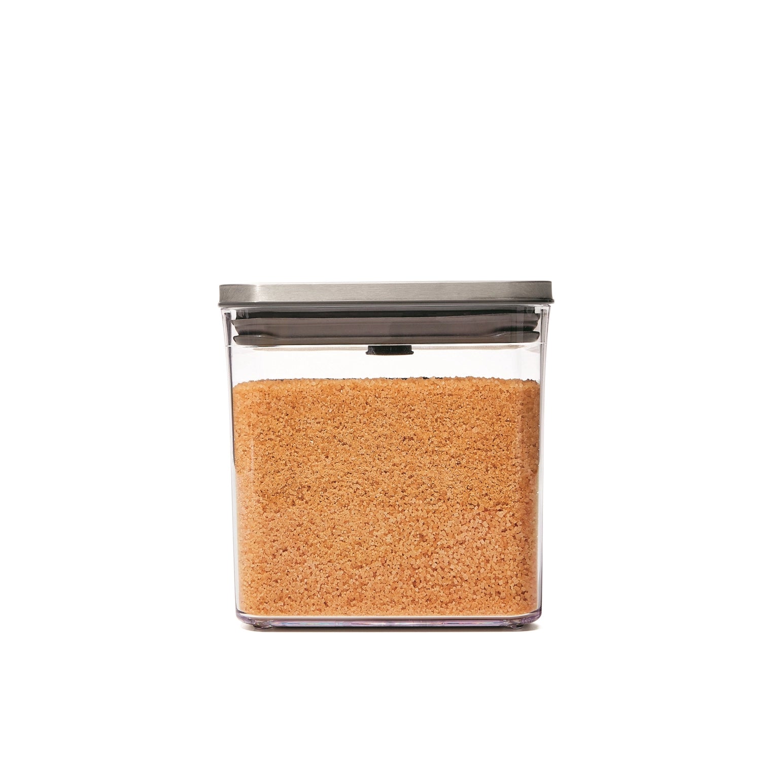 Kompakter OXO Good Grips Steel POP Behälter in quadratischer Form, 2.6L, perfekt für die ordentliche Lagerung von Snacks und Zutaten.