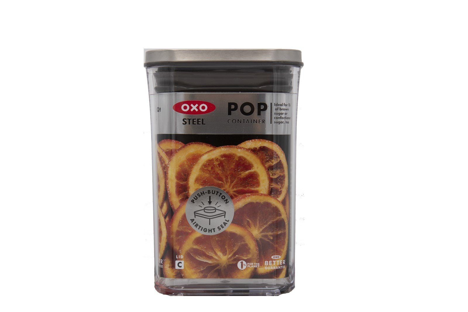 Kompakter OXO GG STL POP Behälter, 1.0L, aus robustem Edelstahl, luftdicht und ideal für die Aufbewahrung von Lebensmitteln und kleinen Gegenständen.