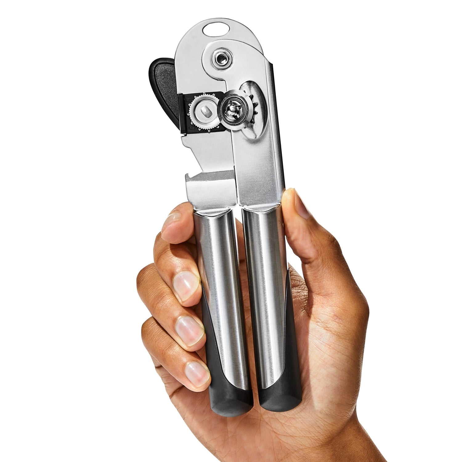 Praktischer OXO Good Grips Dosenöffner mit rutschfestem Griff, ideal für einfaches und sicheres Öffnen von Dosen in der Küche.