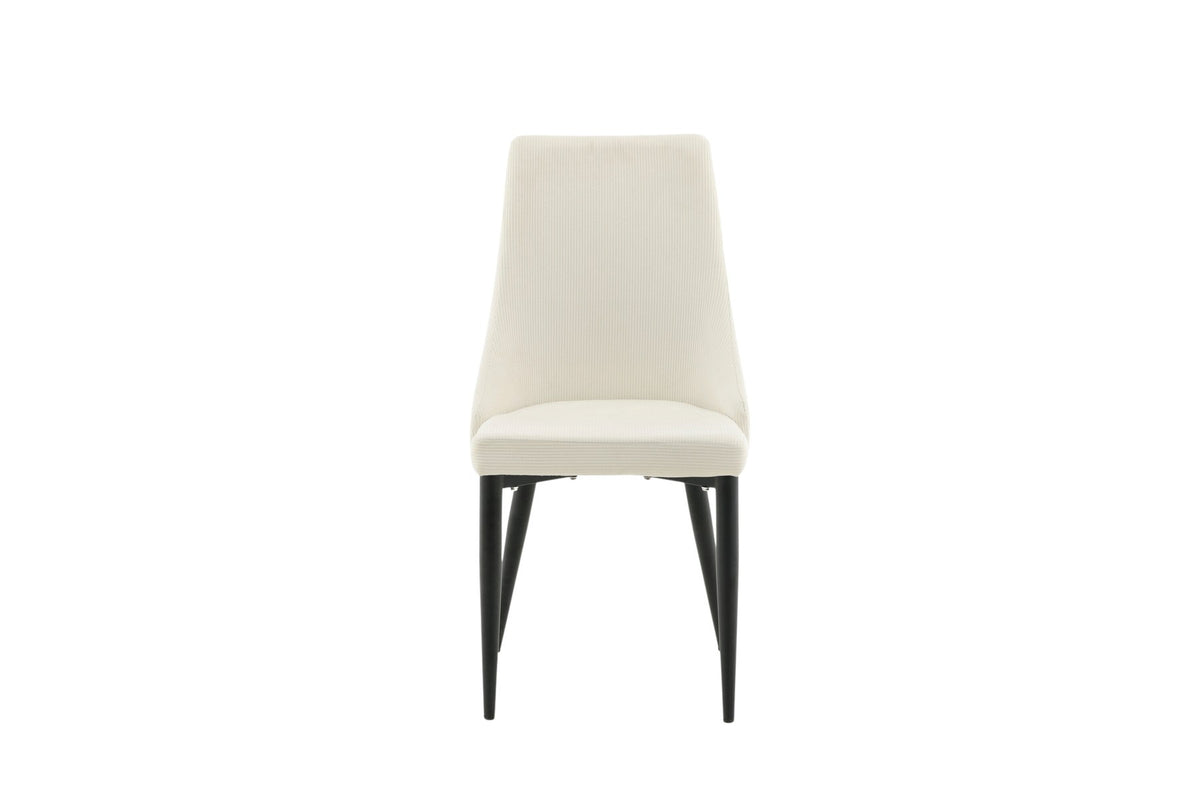 Leone Stuhl von Venture Home, Sitzfläche in Weiss aus Polyester-Cord-Stoff, schwarze Stahlbeine, hohe Rückenlehne, klassisches Design