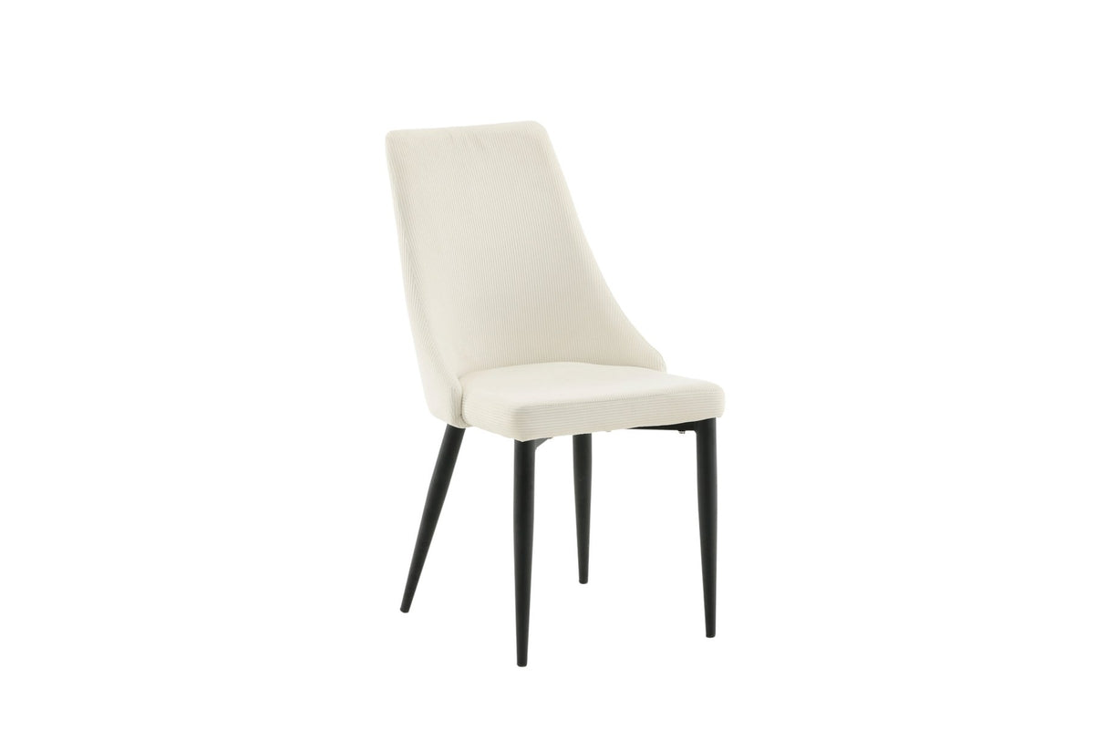 Leone Stuhl von Venture Home, Sitzfläche in Weiss aus Polyester-Cord-Stoff, schwarze Stahlbeine, hohe Rückenlehne, klassisches Design