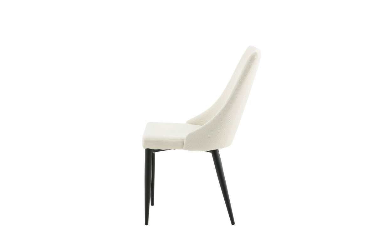 Leone Stuhl von Venture Home, Sitzfläche in Weiss aus Polyester-Cord-Stoff, schwarze Stahlbeine, hohe Rückenlehne, klassisches Design