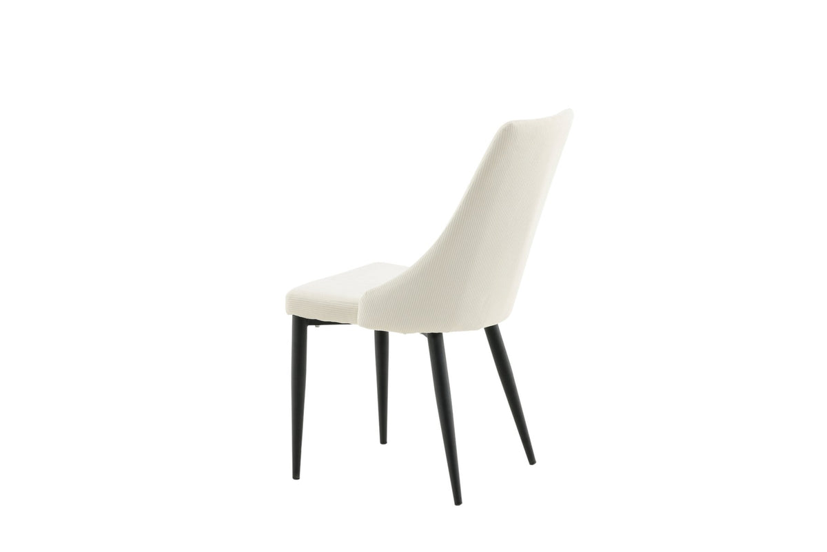 Leone Stuhl von Venture Home, Sitzfläche in Weiss aus Polyester-Cord-Stoff, schwarze Stahlbeine, hohe Rückenlehne, klassisches Design