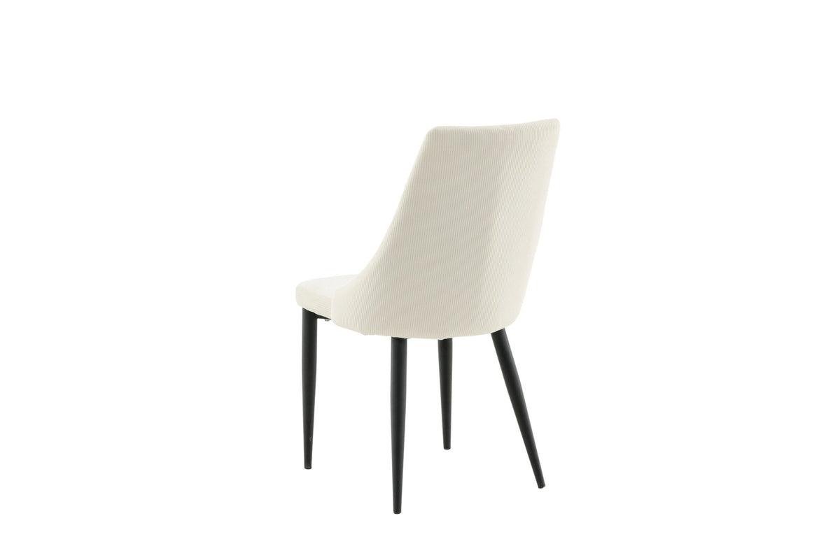 Leone Stuhl von Venture Home, Sitzfläche in Weiss aus Polyester-Cord-Stoff, schwarze Stahlbeine, hohe Rückenlehne, klassisches Design