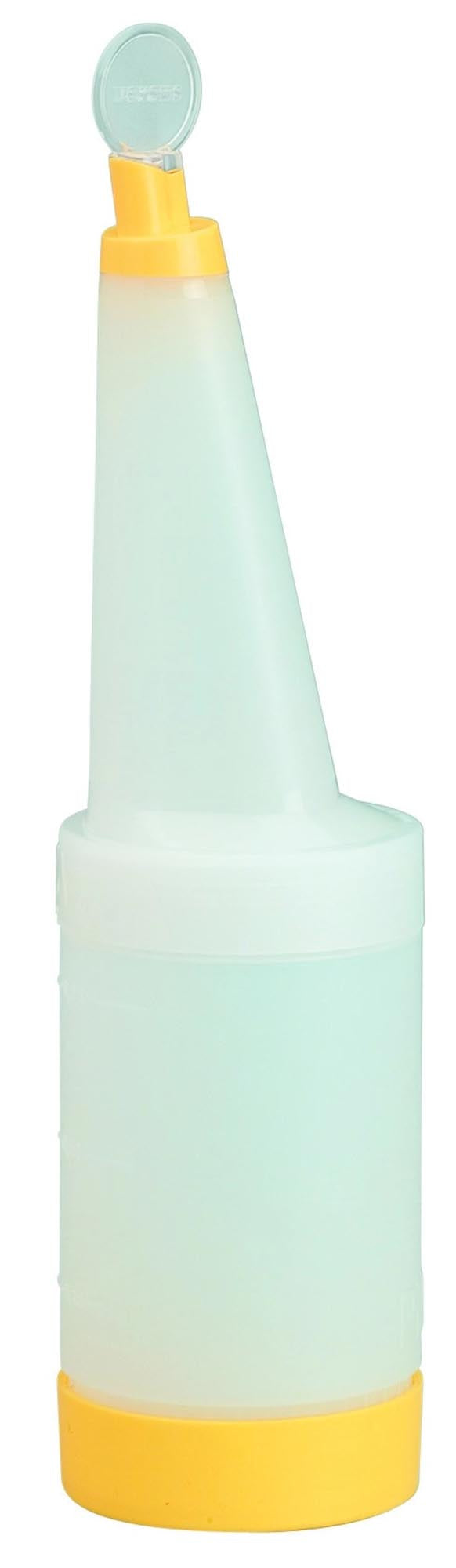 Der Versus Pour von Piazza: Ein leuchtend gelber, 1L Ausgiesser aus langlebigem Polyethylen. Perfekt für stilvolle Bars!