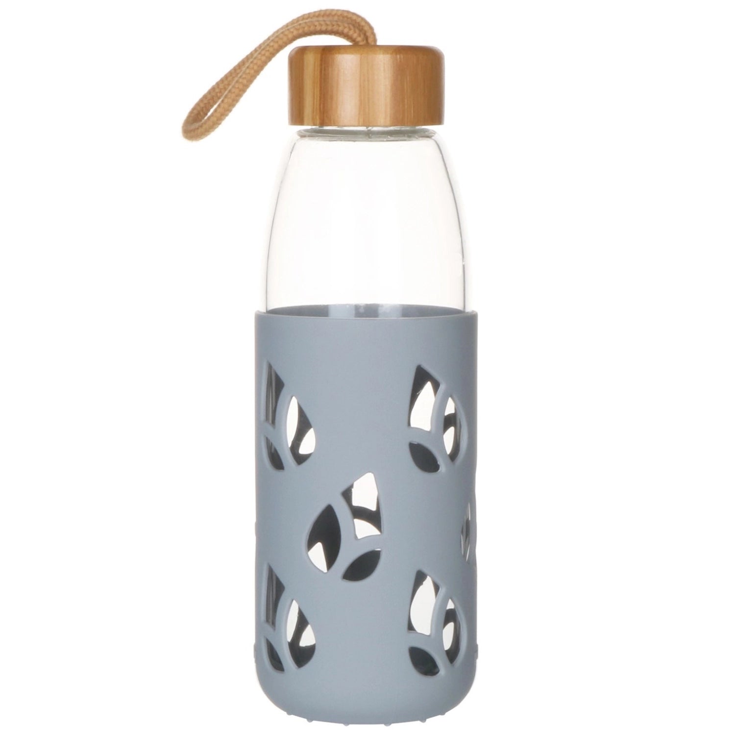 Entdecken Sie die stilvolle Pebbly Glasflasche mit Bambusdeckel und beigem Silikon-Ärmel (55cl) – umweltfreundlich, robust und perfekt für jeden Anlass!