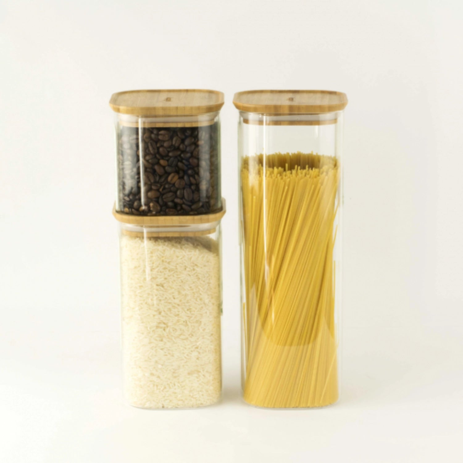 Set of 3 <tc>Pebbly</tc> Storage jar with bamboo lid 0.8, 1.4, 2.2lt
