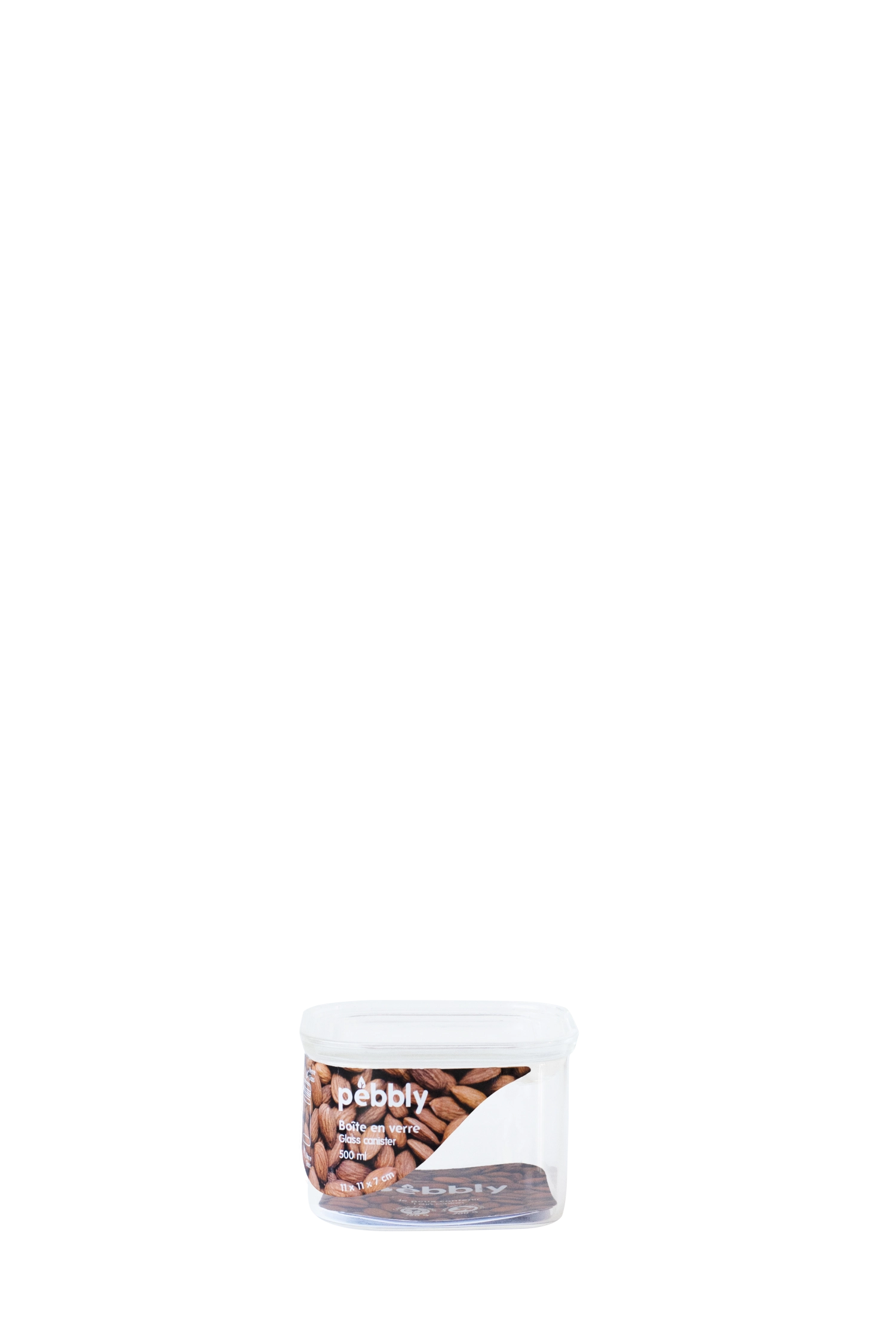 Stilvolles 0.5l Vorratsglas von Pebbly mit luftdichtem Glasdeckel. Ideal für Gewürze und Snacks, spülmaschinenfest und dekorativ.