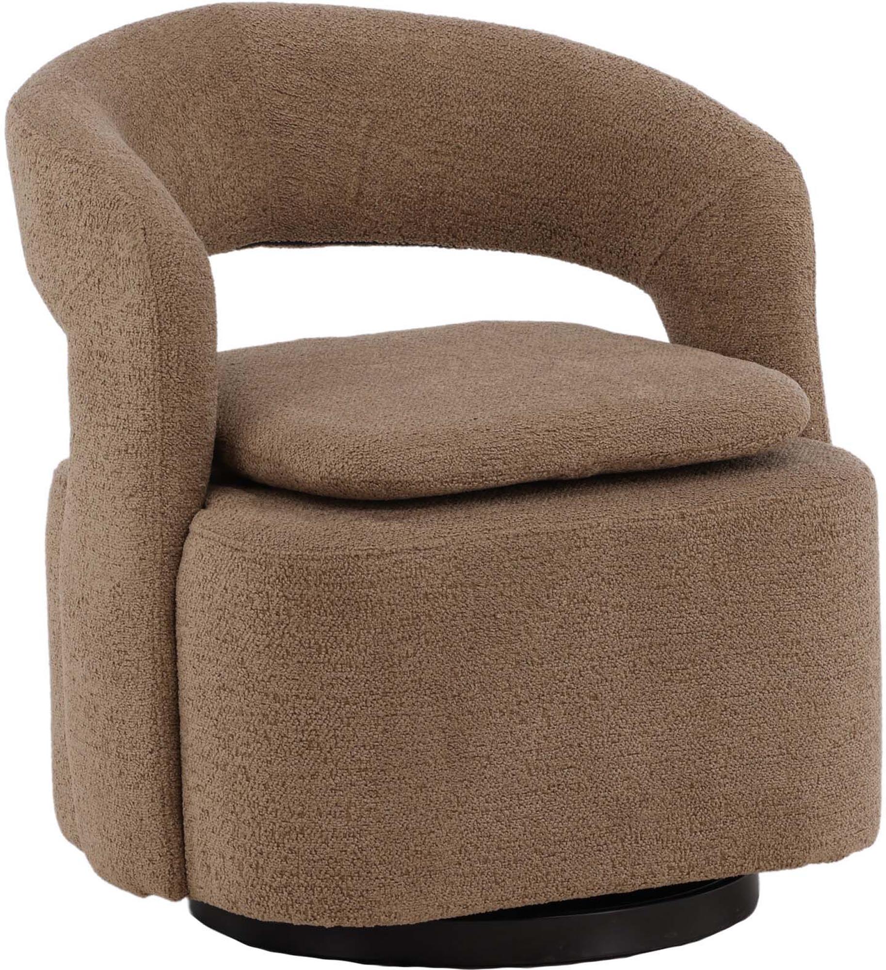 Entdecken Sie den Laurel Sessel von Venture Home: Ein stilvolles Möbelstück mit hochwertigem Bouclé-Bezug und stabilen Stahlbeinen für höchsten Komfort.