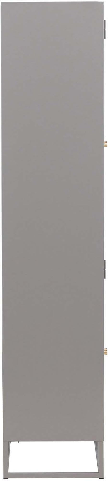 Elegantes Will Regal: Industriedesign, hellgrauer Stahl, Glastüren, vielseitiger Stauraum, stilvoll und funktional.