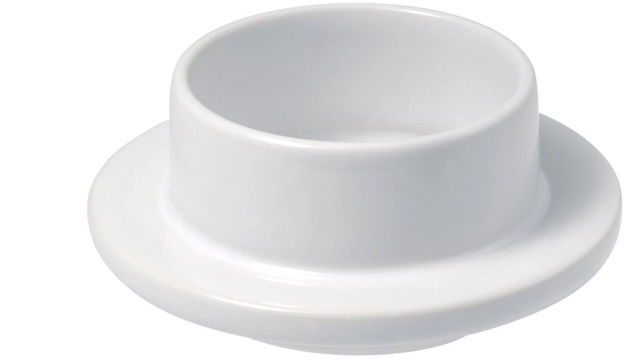 Elegante weisse Butterschale aus Porzellan, Ø 9 cm, von Revol. Stilvoll, langlebig, geschmacksneutral, spülmaschinenfest.