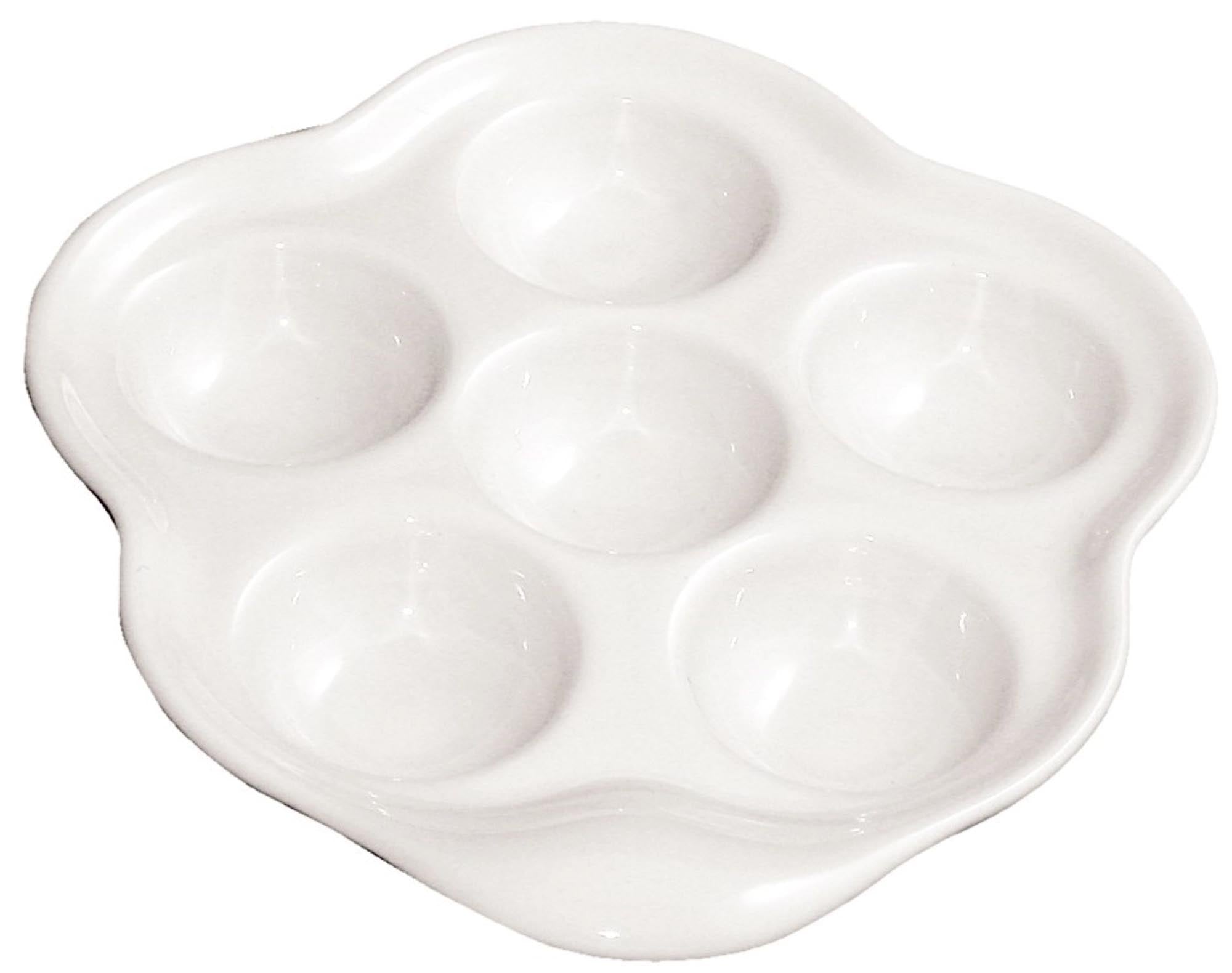 Elegante weisse Schneckenpfanne aus Porzellan von Revol, 6 Löcher, langlebig, kratzfest, spülmaschinenfest, ideal für Schnecken.