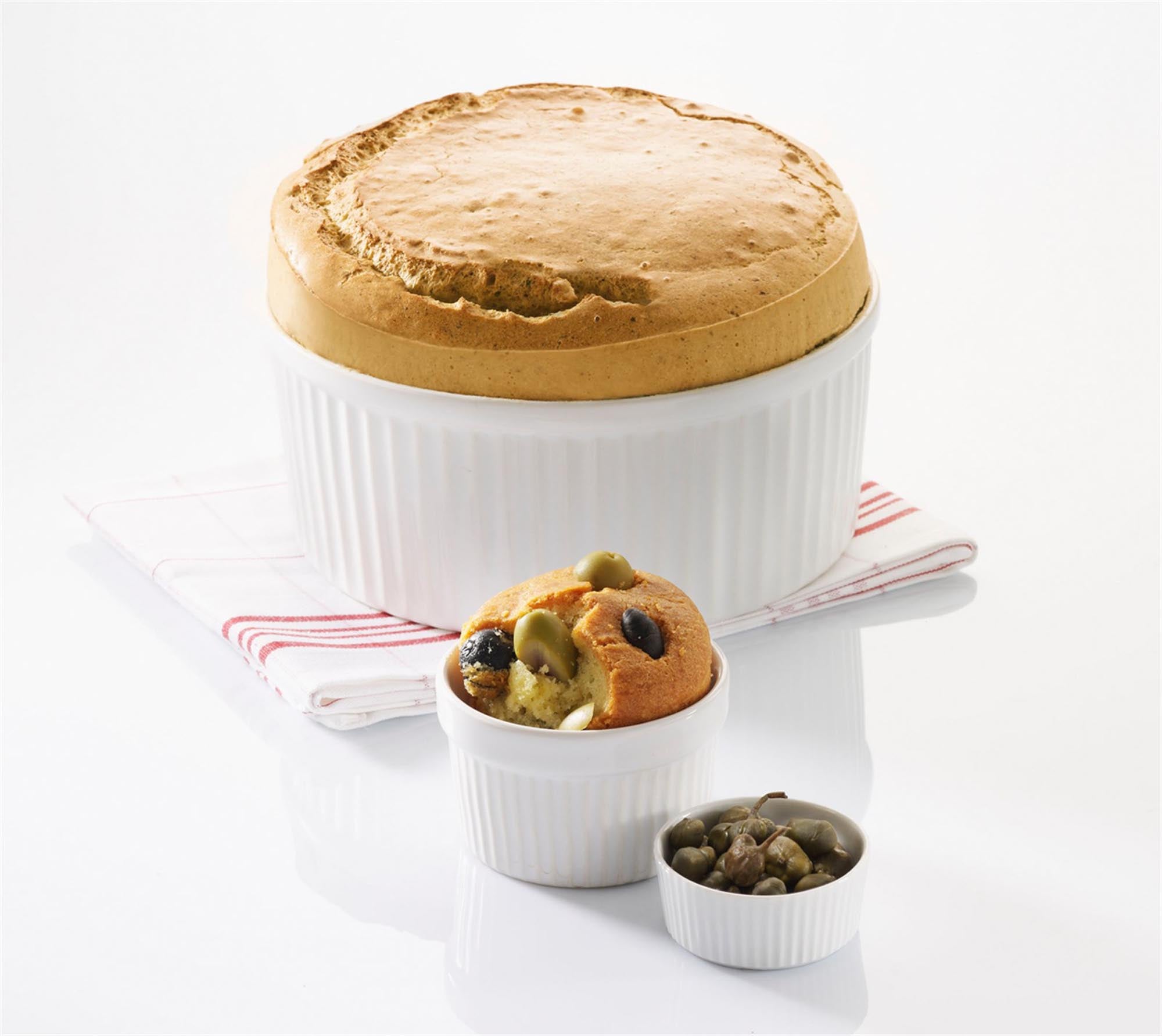 Elegante weisse Souffléform, 8,2 cm, ideal für feine Desserts.