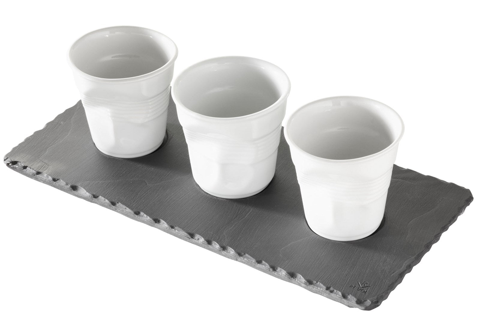 Elegantes Revol Tablett mit 3 Mulden im Schiefer-Look für Gourmets.