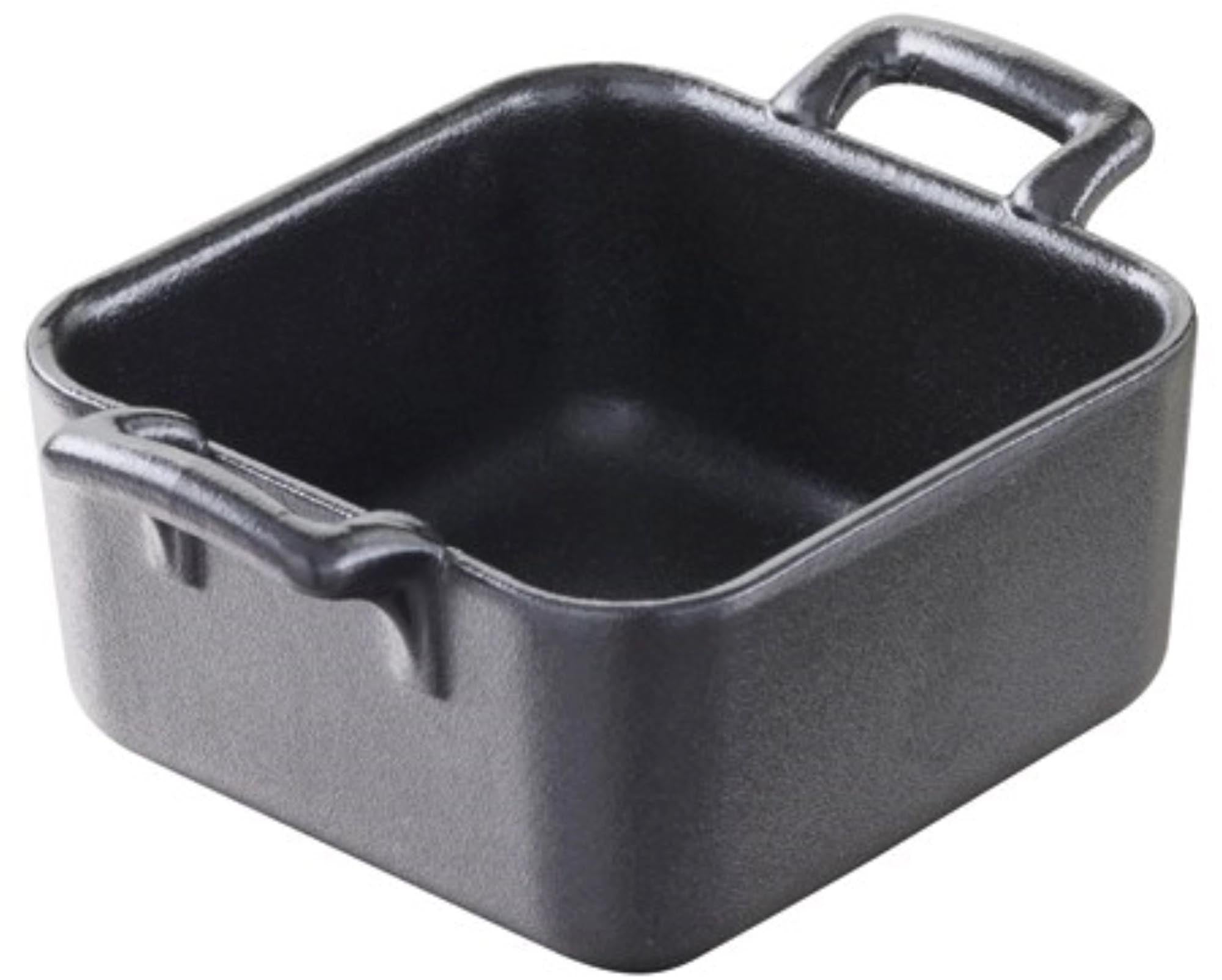 Quadratisches 7 cm Schälchen von Revol in Gusseisen-Optik: robustes Porzellan, kratzfest, hitzebeständig, vielseitig für Dips und Desserts.