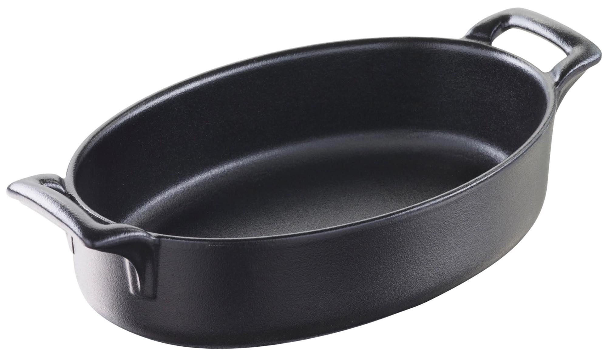 Elegante ovale Auflaufform von Revol, 18x12x4,5 cm, in Gusseisen-Optik. Perfekt für Aufläufe und Gratins. Porzellan, ein Muss für jede Küche!