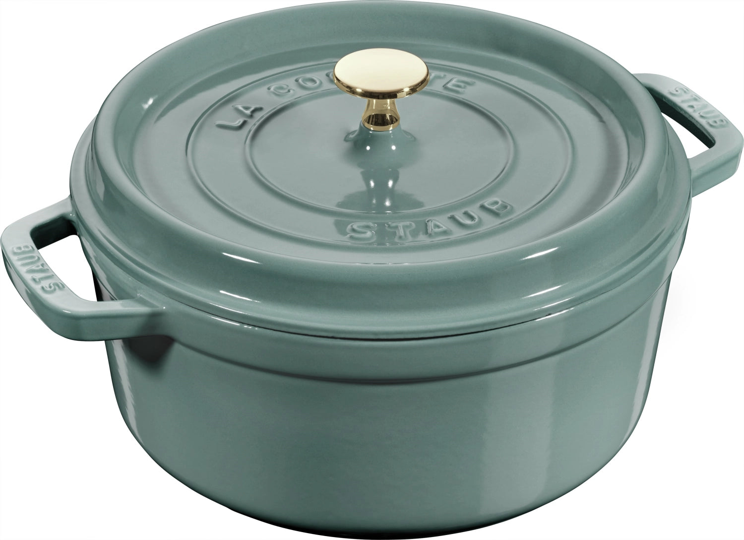 Elegante runde Cocotte von Staub mit 2,2 l Fassungsvermögen, ideal für schmackhafte Gerichte und stilvolles Servieren in jeder Küche.