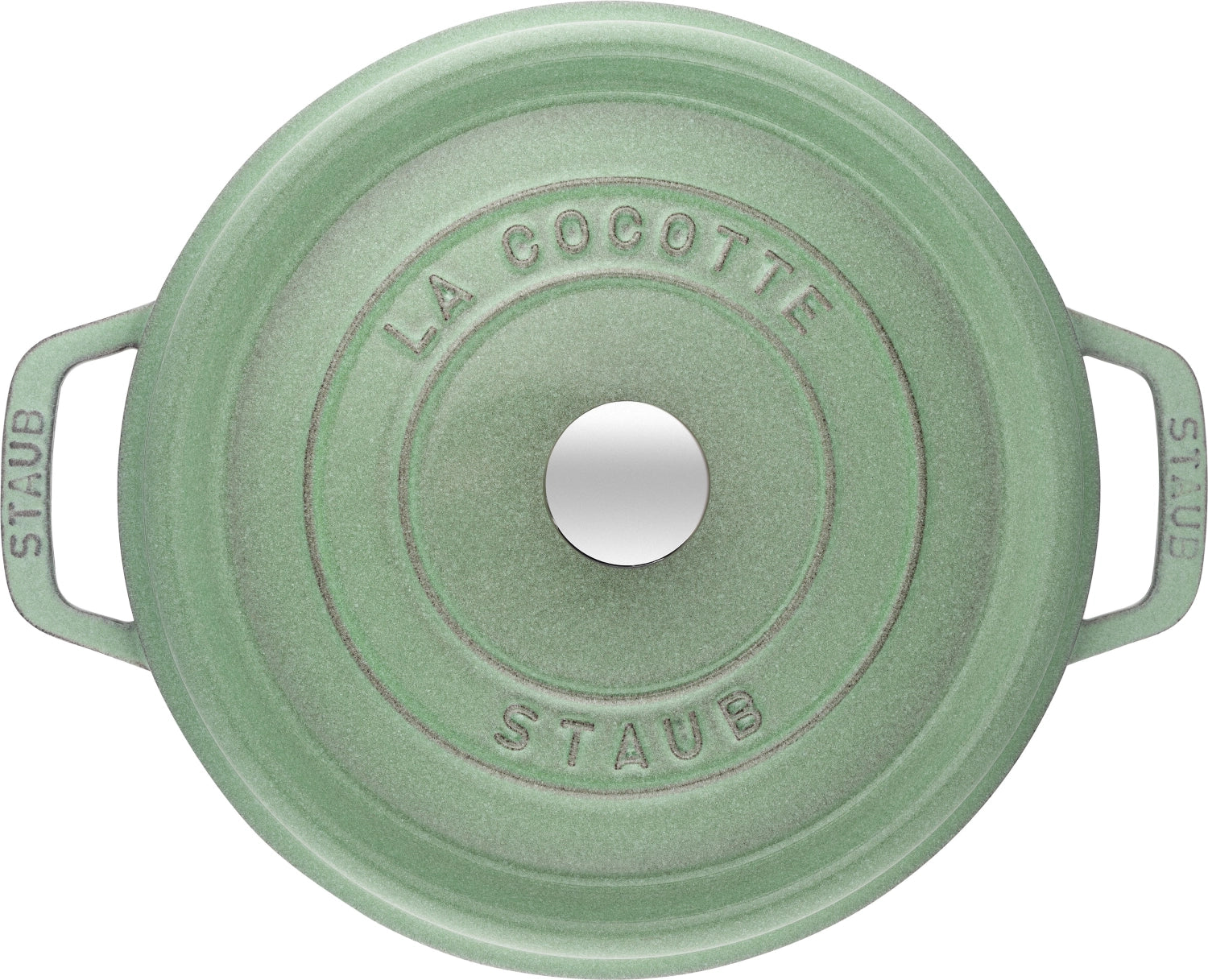 Runde Cocotte in sanftem Salbeigrün, 20 cm, aus langlebigem Gusseisen, ideal für schmackhafte Gerichte und stilvolle Präsentation.