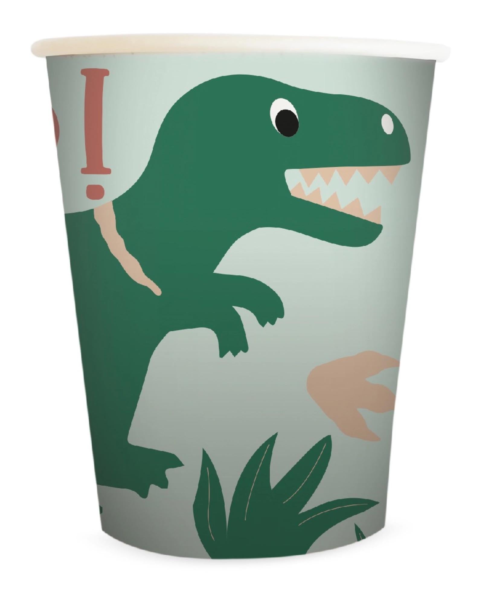 Bunte Dino-Becher 25 cl, ideal für Kinderfeste. Umweltfreundlich, stabil und perfekt für Säfte. Ein Muss für Dino-Fans!