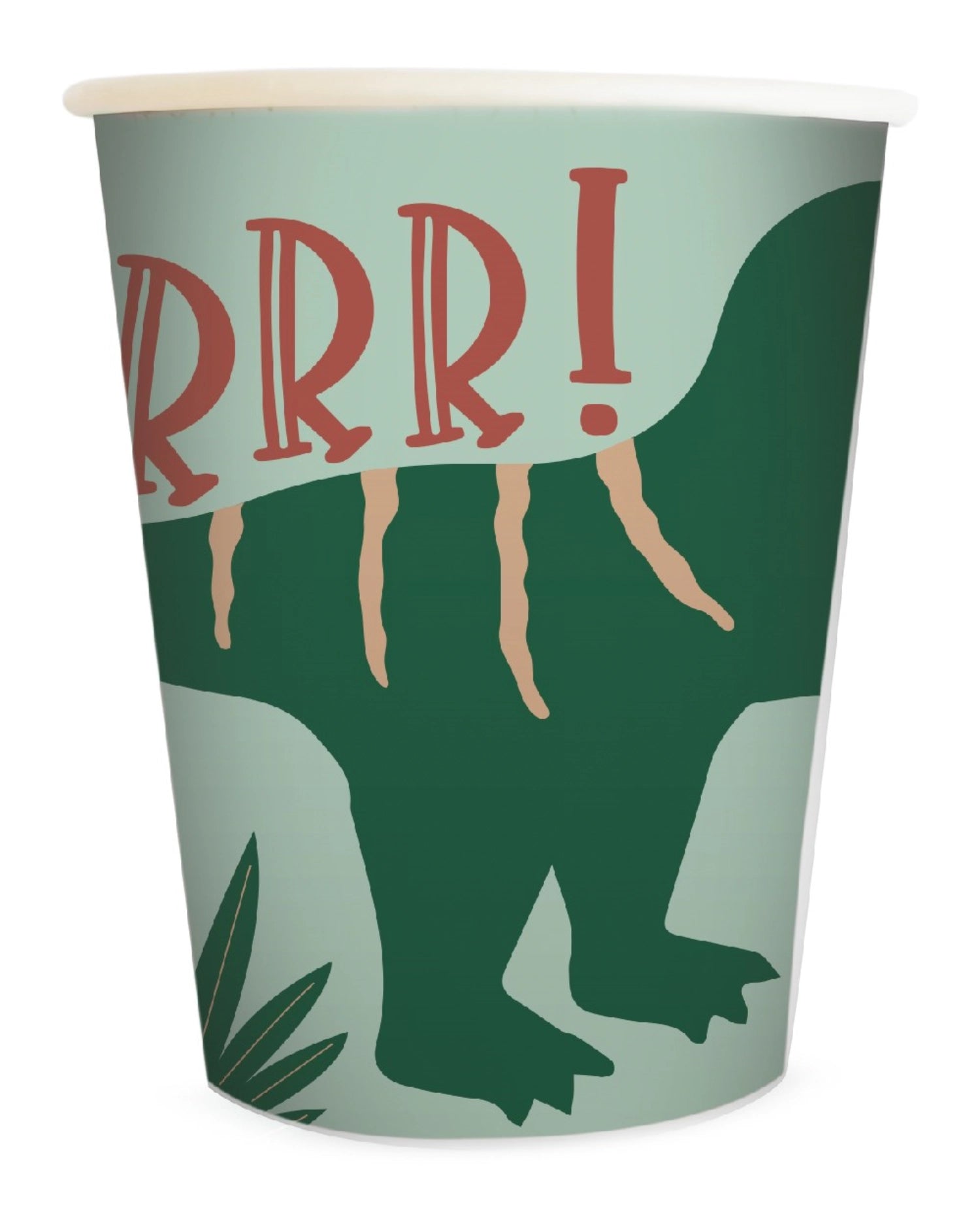Set aus 8 stabilen Pappbechern mit fröhlichen Dinosaurier-Designs, perfekt für Kinderfeste und kreative Dino-Feiern, 25 cl Volumen.