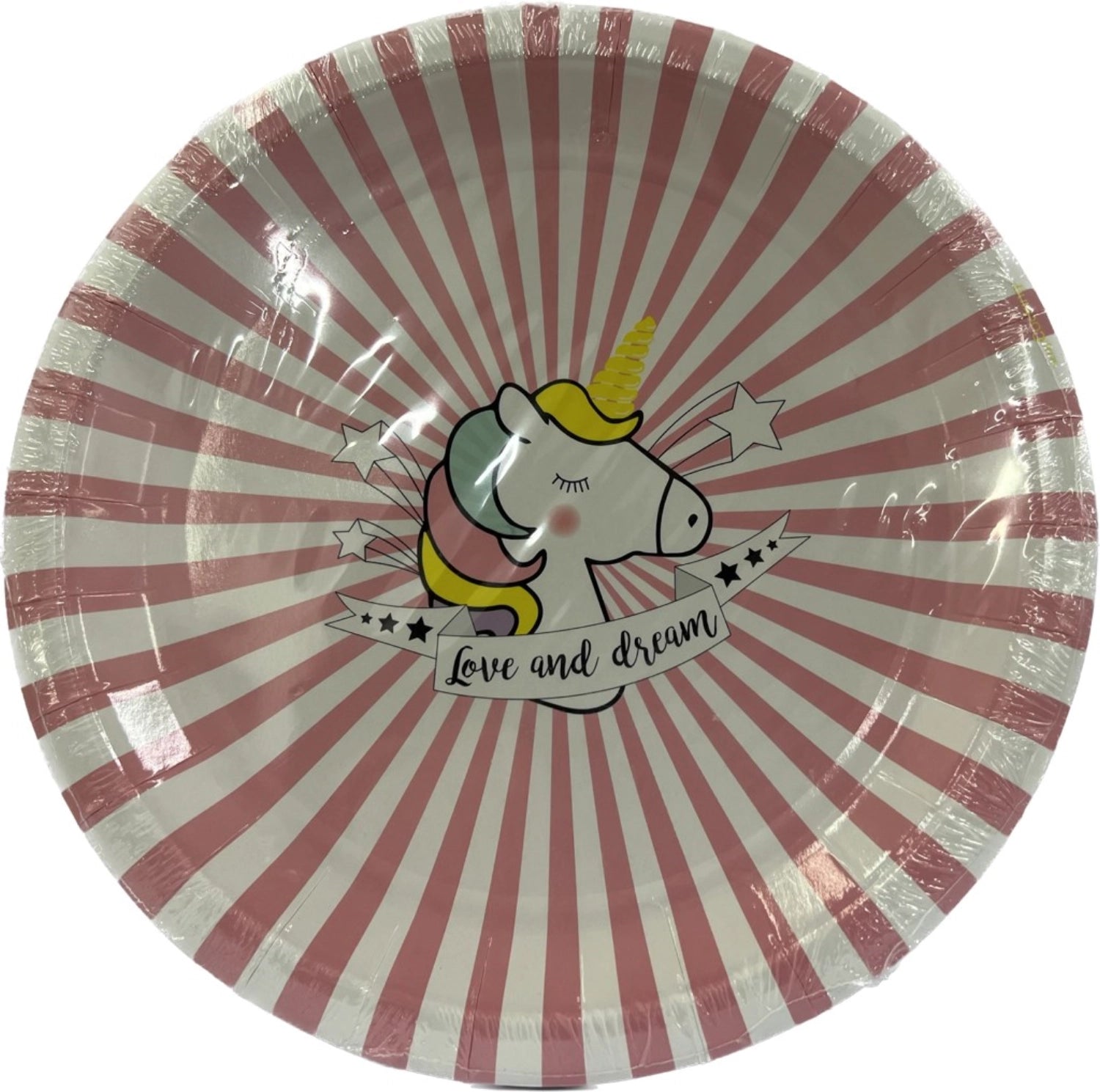 Buntes Set aus 8 Einhorn-Papptellern mit einem Durchmesser von 23 cm, perfekt für festliche Anlässe und Kinderpartys.