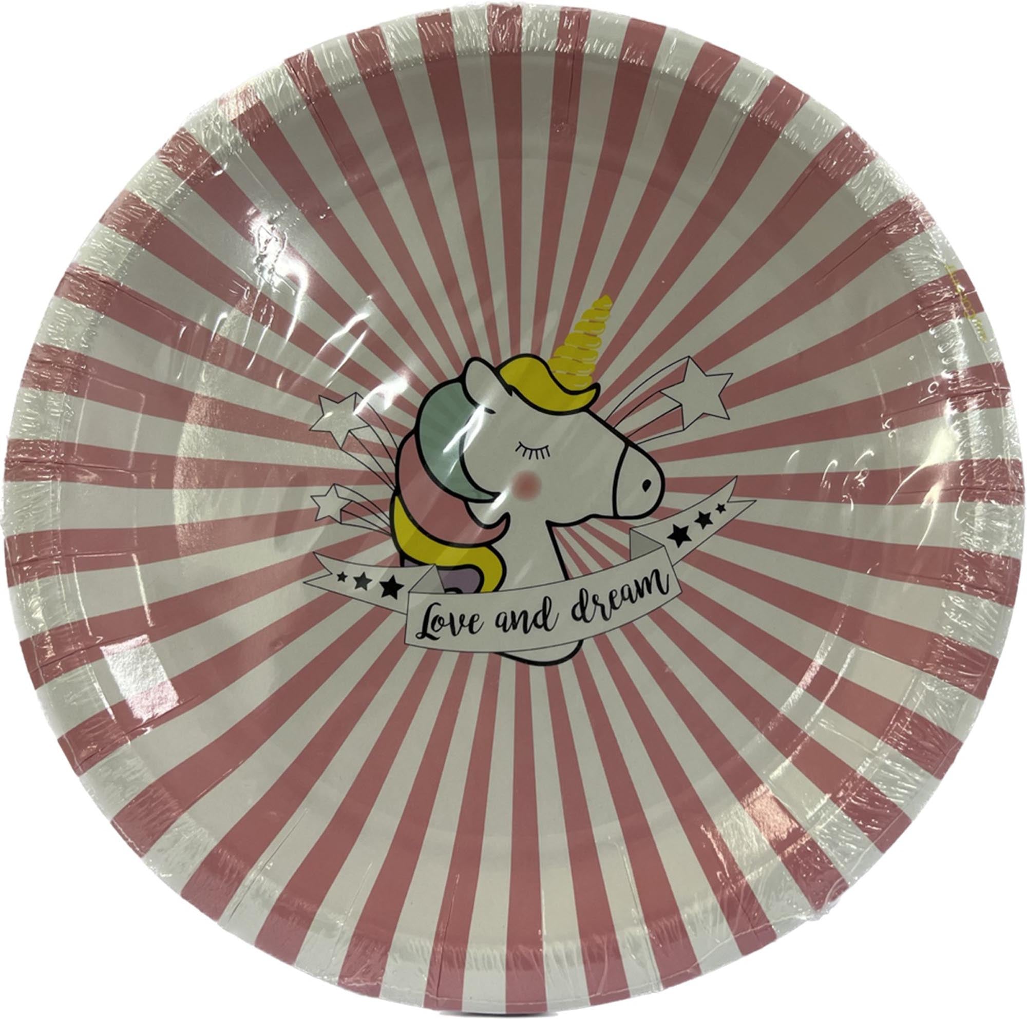 Bunte Einhorn-Pappteller (23 cm) für magische Feiern. Perfekt für Snacks und Kuchen, umweltfreundlich und stabil. Set mit 8 Stück.