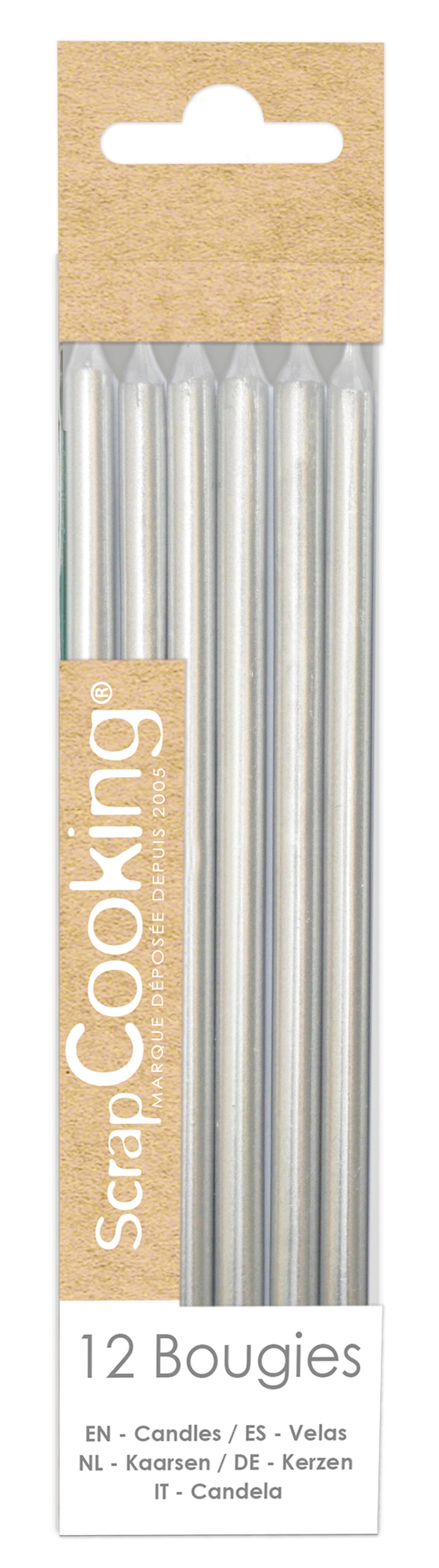 Elegantes 12er Set silberner Kerzen (12cm) von Scrap Cooking. Ideal für festliche Anlässe, sorgt für eine stilvolle Atmosphäre und harmonische Tischdekoration.