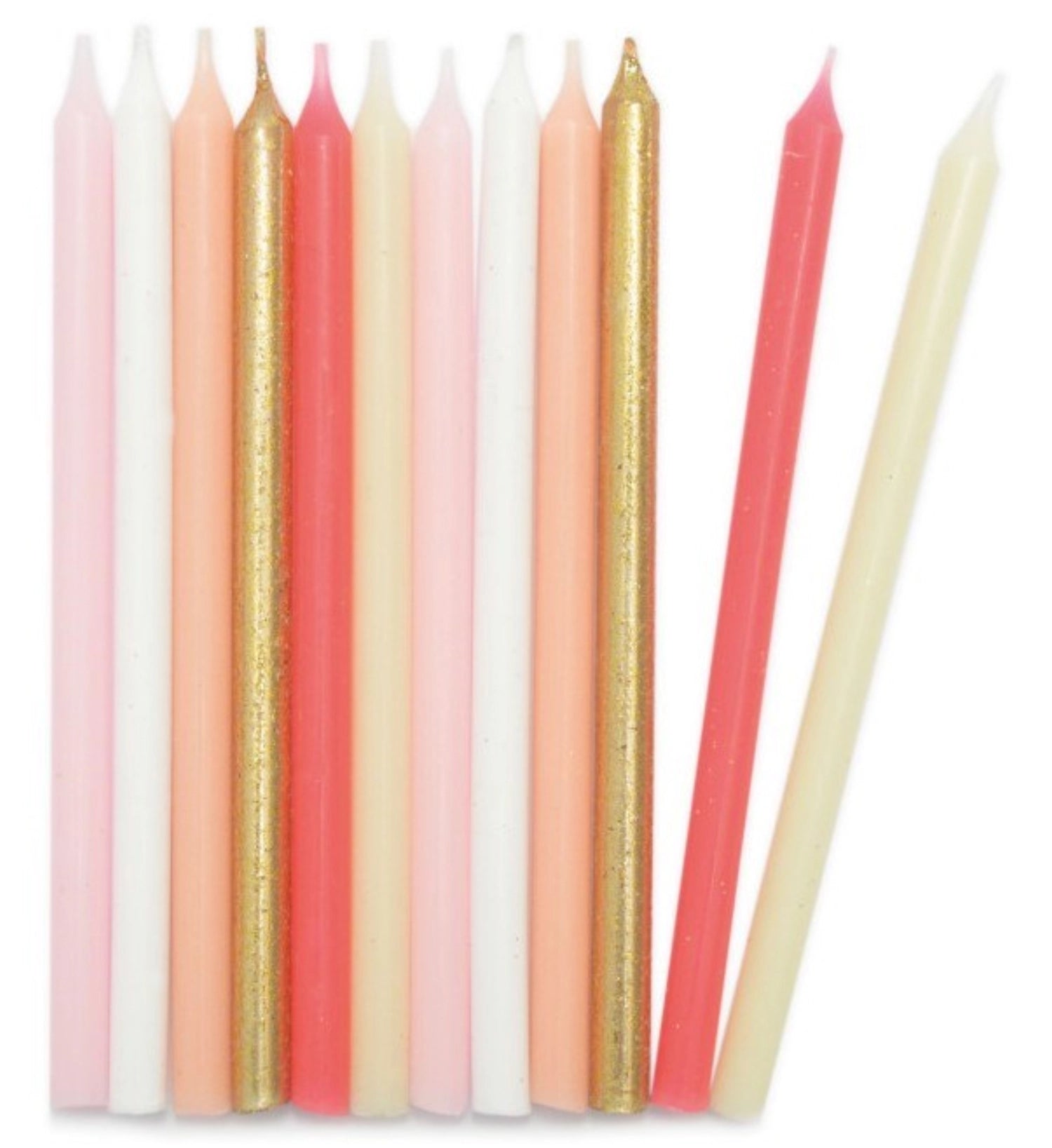 Stilvolles 12er Set langer Kerzen in edlem Gold, ideal für romantische Abende und besondere Feierlichkeiten, die eine festliche Atmosphäre schaffen.